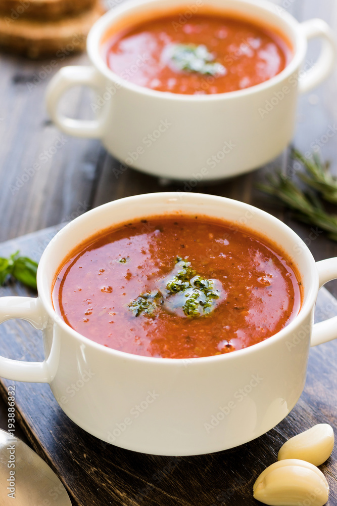 Thick Italian soup minestrone on a wooden table Thick Italian soup minestrone on a wooden table