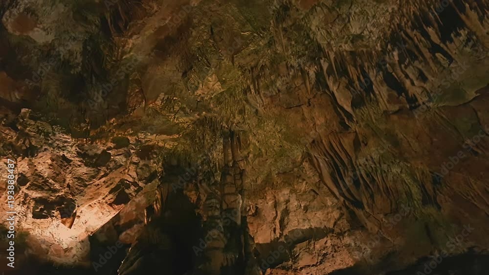 Pan to the rght of ancient rock formations on the ceiling of Saeva Cave, Bulgaria Pan to the rght of ancient rock formations on the ceiling of Saeva Cave, Bulgaria