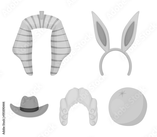 Rabbit ears, judge wig, cowboy. Hats set collection icons in monochrome style vector symbol stock illustration web.