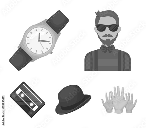Hipster, fashion, style, subculture .Hipster style set collection icons in monochrome style vector symbol stock illustration web.