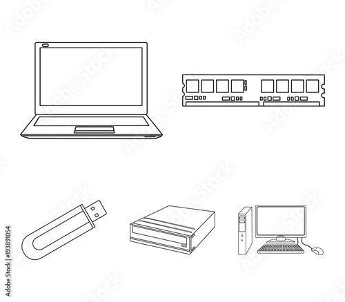 Flash drive, laptop, memory card.Personal computer set collection icons in outline style vector symbol stock illustration web.