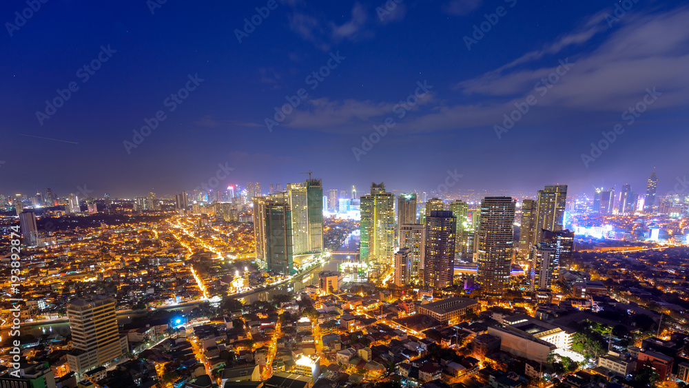 Eleveted, Night view of Rockwell, View from P Burgos Makati in Metro Manila, Philippines - obrazy, fototapety, plakaty 