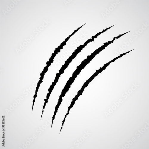 Beast claws trace isolated on white vector illustration. Symbol of fear, threat and danger. Werewolf or wild animal typical mark. Predator behavior symbol.