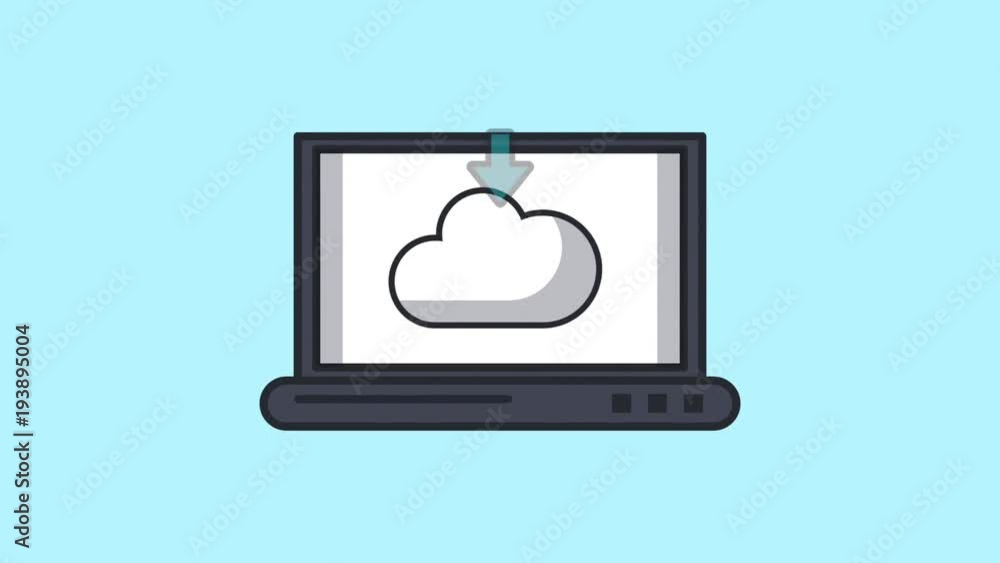 Downloading from cloud computing through laptop High Definition animation colorful scenes