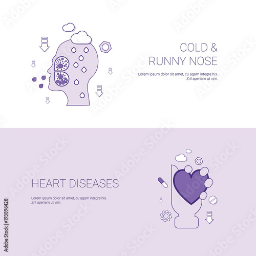 Cold Runny Nose And Heart Diseases Concept Template Web Banner With Copy Space Vector Illustration