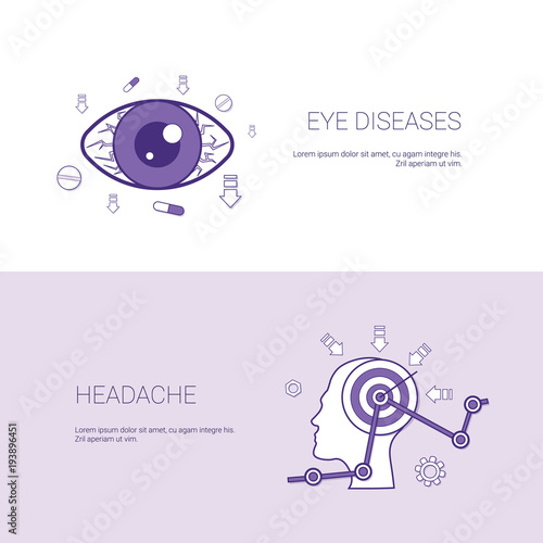 Eye Diseases And Headache Concept Template Web Banner With Copy Space Space Vector Illustration