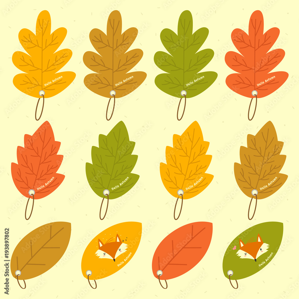 autumn leaves with different shapes bookmark template vector. Printable bookmark vector.