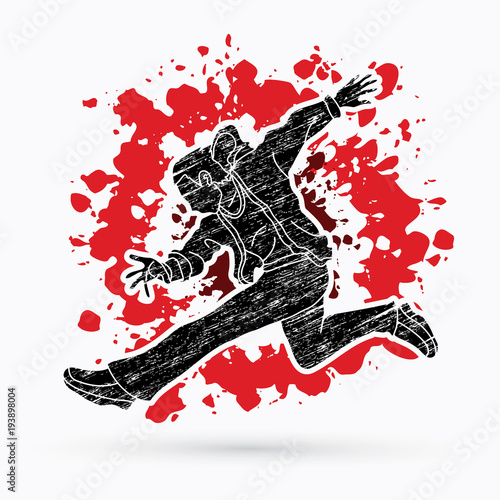 Street dance, B boys dance, Hip Hop Dancing action designed on splatter colors background graphic vector