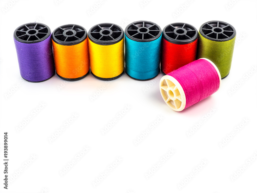 Thread rolls, Group of colorful thread on white background