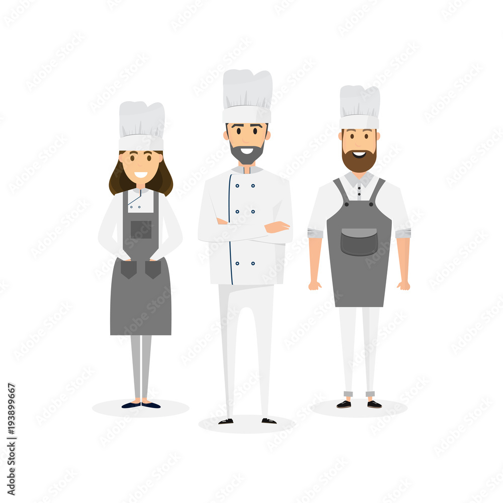 Group of professional chefs, man and woman chefs. Restaurant team concept.