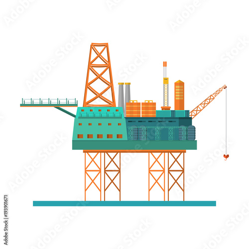 Oil rig at the sea. Oil platform, gas fuel, industry offshore, drill technology isolated on white background