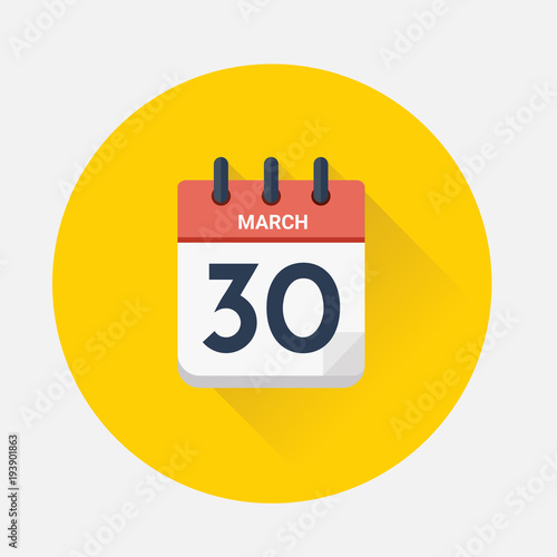 Vector of Day calendar with date March 30, 2018