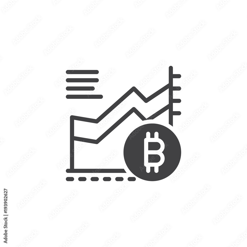 Bitcoin growth chart vector icon. filled flat sign for mobile concept and web design. Cryptocurrency money business simple solid icon. Symbol, logo illustration. Pixel perfect vector graphics Bitcoin growth chart vector icon. filled flat sign for mobile concept and web design. Cryptocurrency money business simple solid icon. Symbol, logo illustration. Pixel perfect vector graphics