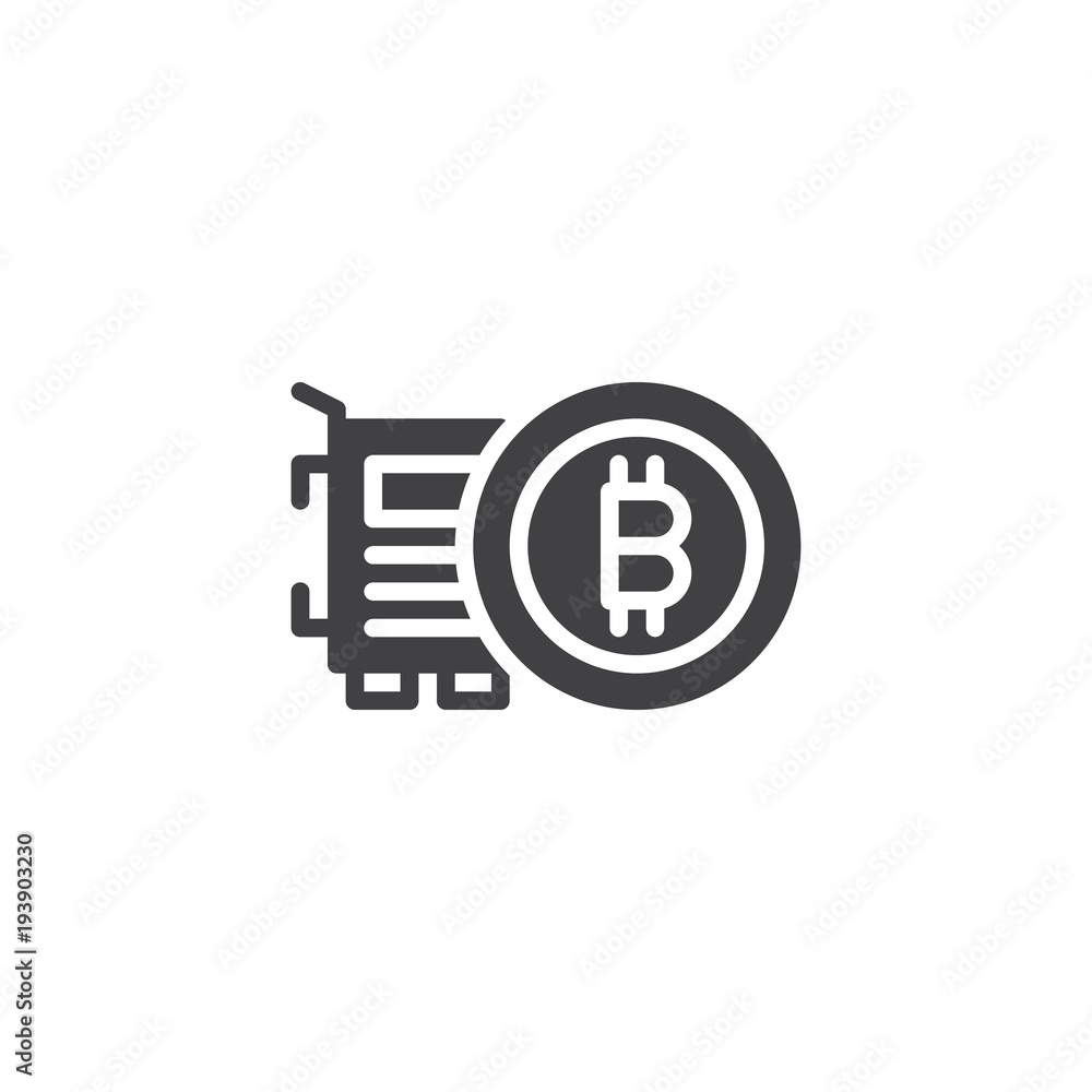 Bitcoin and video graphics card vector icon. filled flat sign for mobile concept and web design. Cryptocurrency mining hardware simple solid icon. Symbol, logo illustration. Vector graphics Bitcoin and video graphics card vector icon. filled flat sign for mobile concept and web design. Cryptocurrency mining hardware simple solid icon. Symbol, logo illustration. Vector graphics