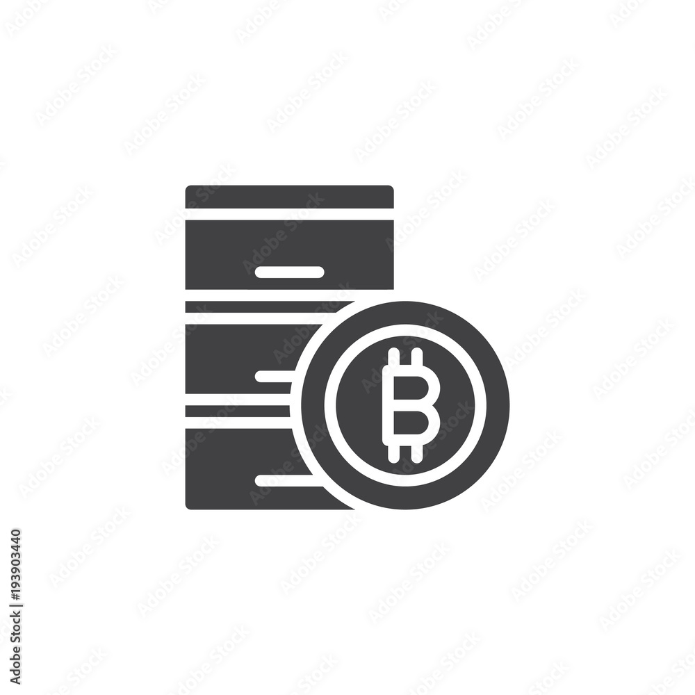 Bitcoin data centre vector icon. filled flat sign for mobile concept and web design. Cryptocurrency mining hardware simple solid icon. Symbol, logo illustration. Pixel perfect vector graphics