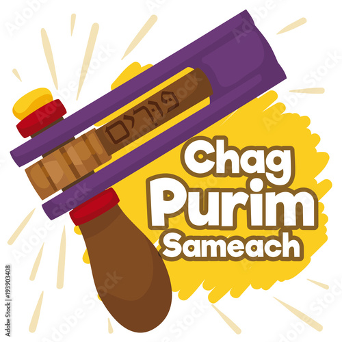 Festive Colorful and Noisy Gragger for Happy Purim Celebration, Vector Illustration