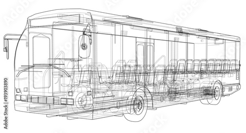 Concept city bus. Vector rendering of 3d