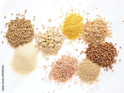 Set of heap various grains and cereals isolated