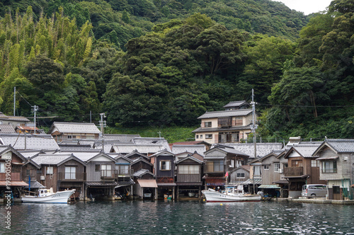 Ancient Fisherman Village on a cloudy day at Ine Boathouse of Kyoto, JAPAN.