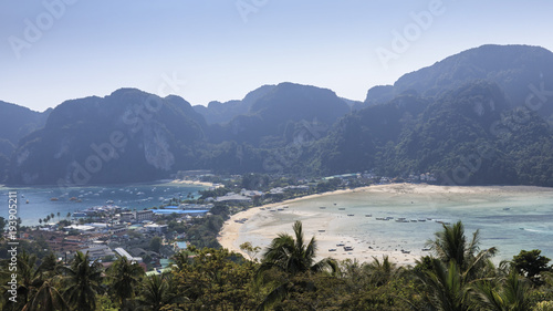 Travel vacation background - Tropical island with resorts - Phi-Phi island, Krabi Province, Thailand