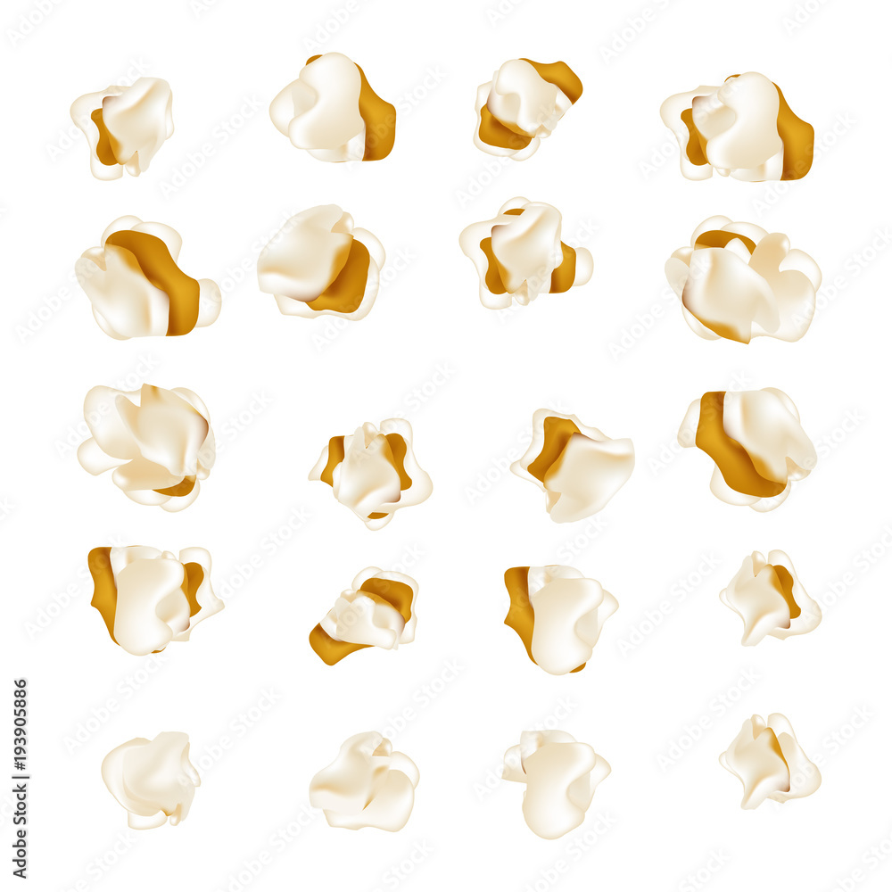 Set realistic popcorn isolated on white background. Flat vector illustration EPS 10