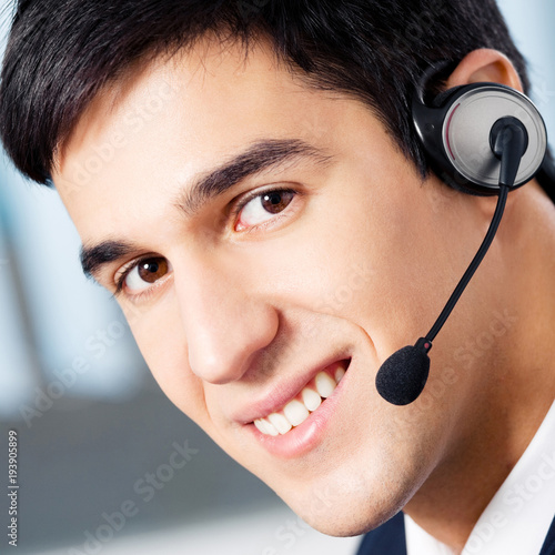 Quadro su tela Support phone operator in headset at workplace