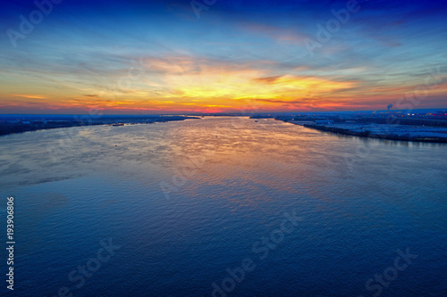 Aerial View of Sunset over Water
