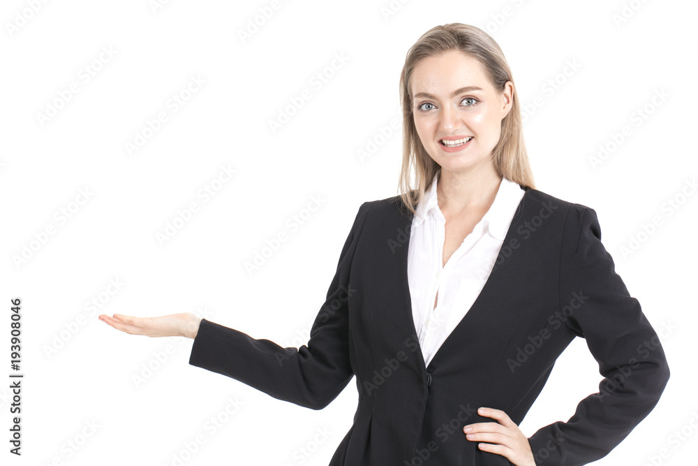 Businesswoman standing with smile isolated on white background. Businesswoman standing with smile isolated on white background.