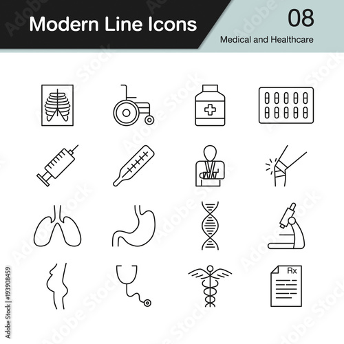 Medical and Healthcare icons. Modern line design set 8.