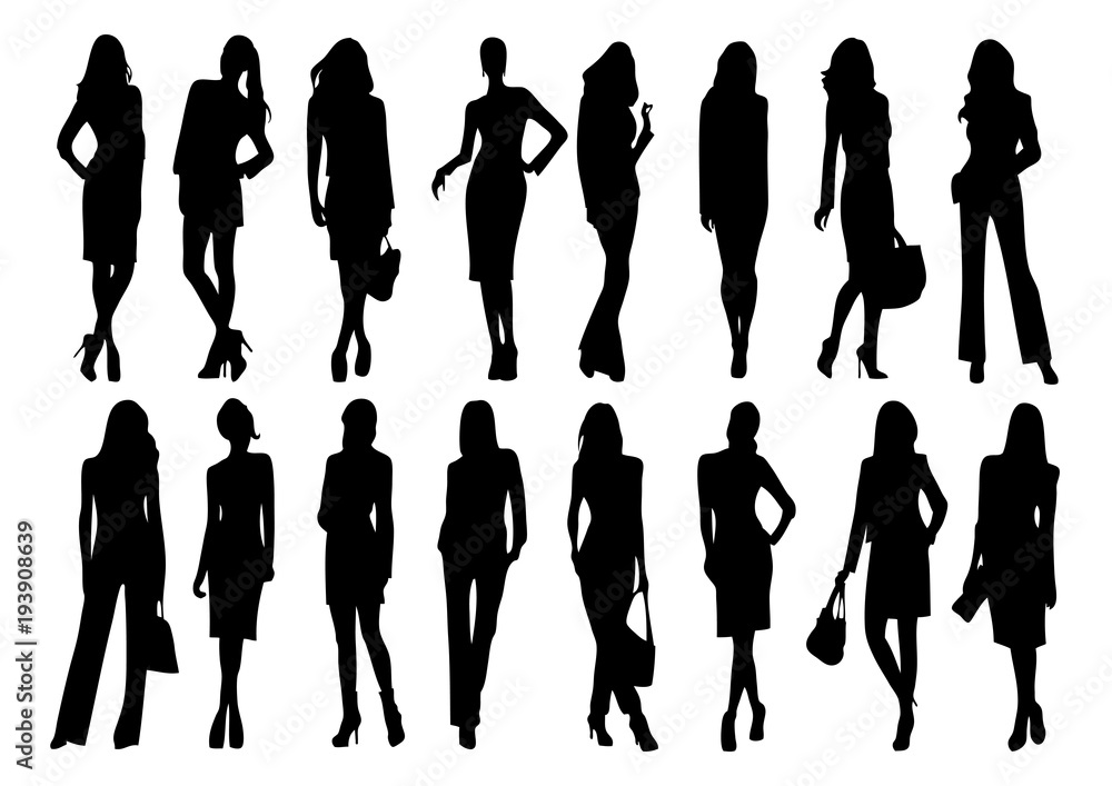 silhouette of women fashion - obrazy, fototapety, plakaty 