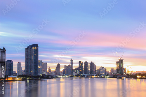 Buildings cityscape Chao Phraya riverside in Bangkok Thailand © grafixme