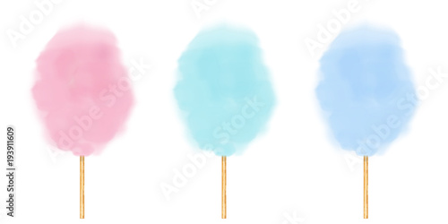 Realistic cotton candy set.  Vector isolated  illustration on white background.