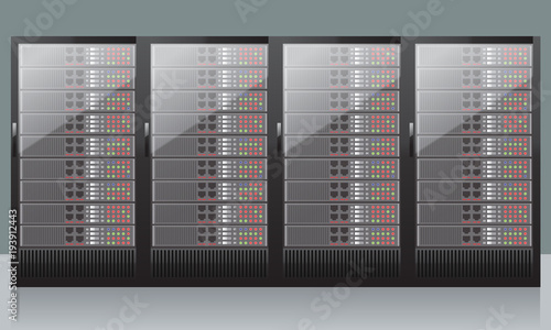 Network servers computer hardware technology isolated on white background. Realistic vector.