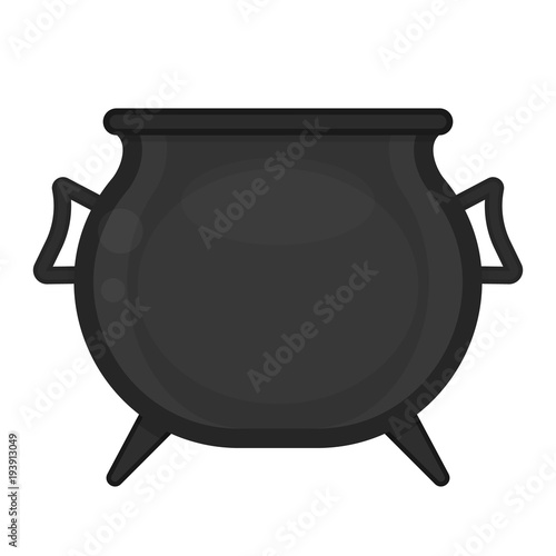 Black pot isolated on white background. Vector illustration of empty old witches cauldron.