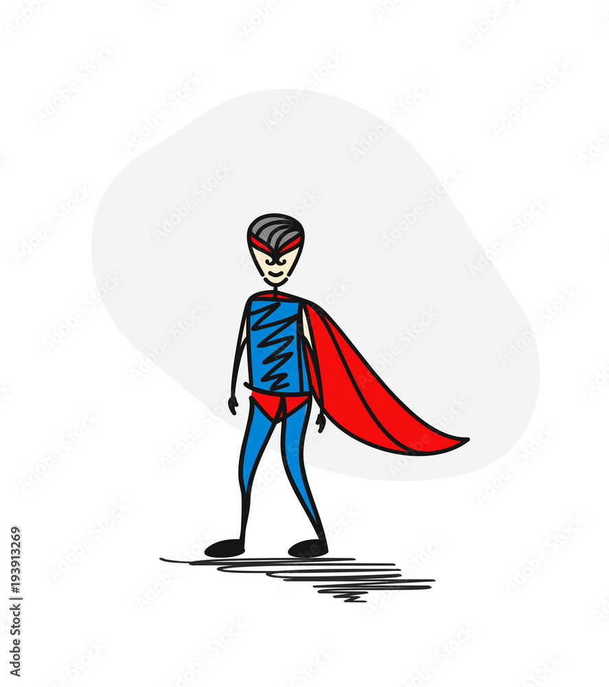 Superhero traditional clothing with wearing mask. Hero concept. Hand Drawn Cartoon Vector Background.