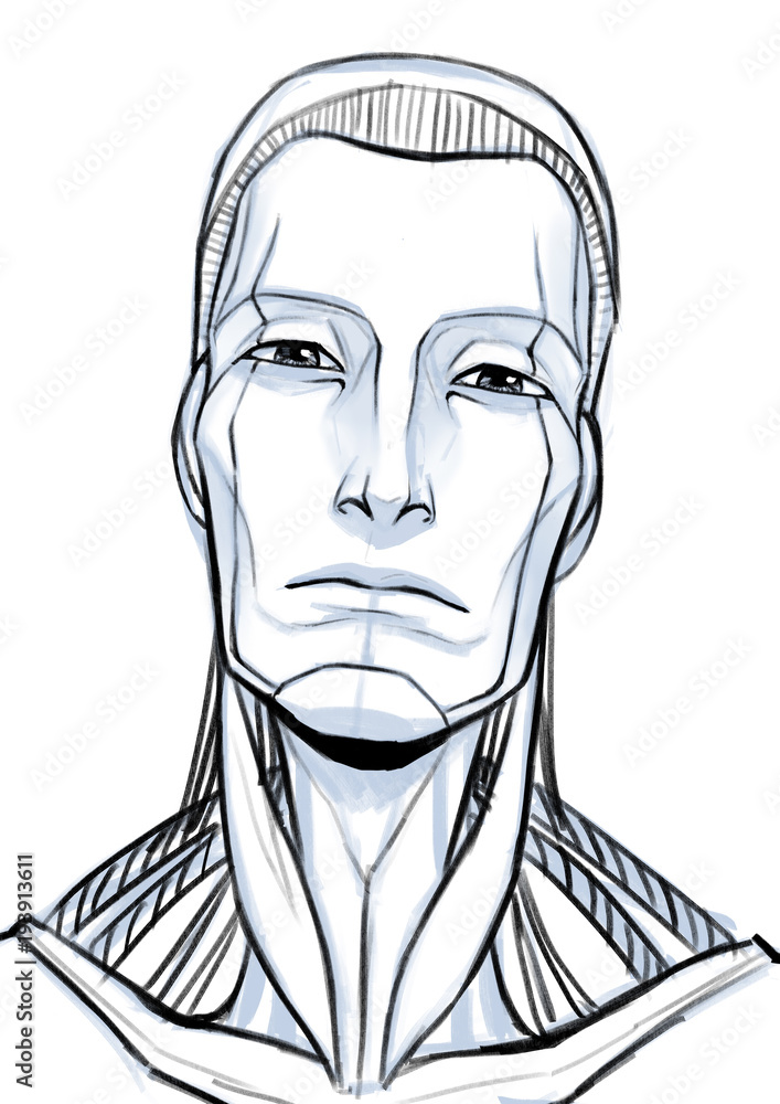 Futuristic cyborg illustration portrait isolated on white background