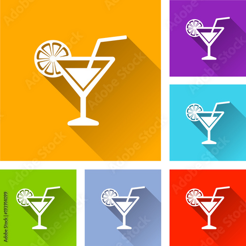 cocktail icons with long shadow
