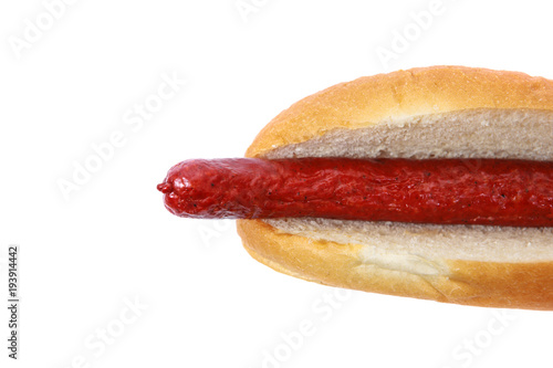 Footlong hot dog in bun with copyspace photo