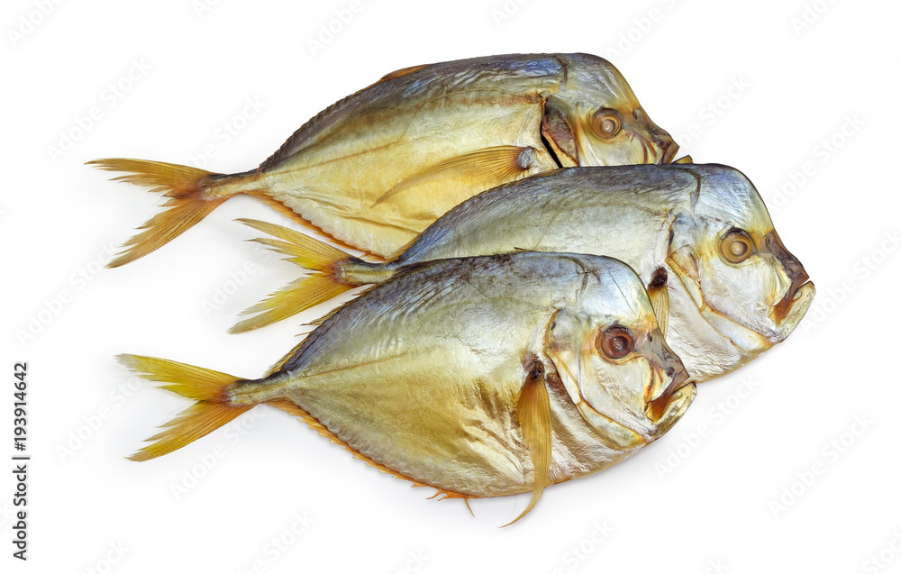 Three smoked Atlantic moonfish on a white background Three smoked Atlantic moonfish on a white background