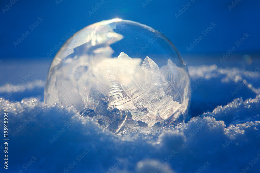 Naklejka premium Frozen bubble with ice crystals