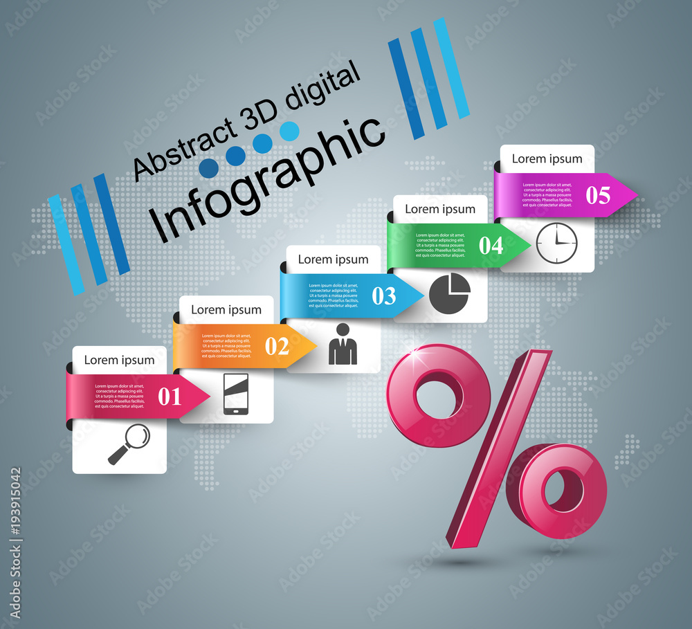 Realistic 3D business infographics. Percent icon. Eps 10