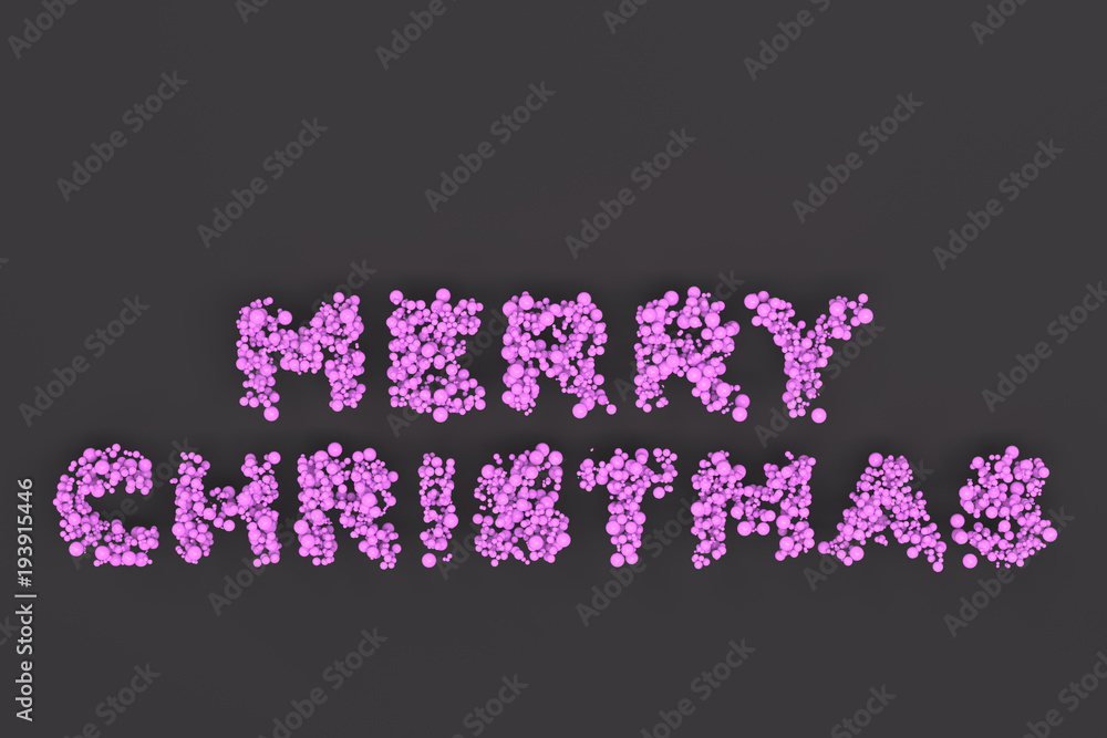 Merry Christmas words from violet balls on black background Merry Christmas words from violet balls on black background