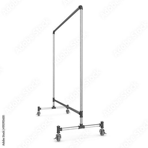 Empty Metall Clothing Display Rack on white. 3D illustration