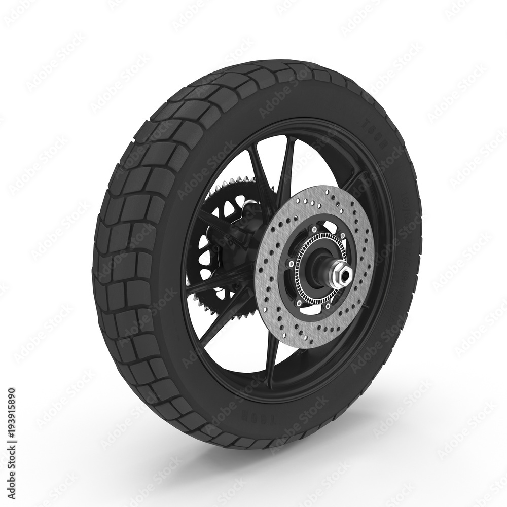 Motorcycle Back Wheel on white. 3D illustration