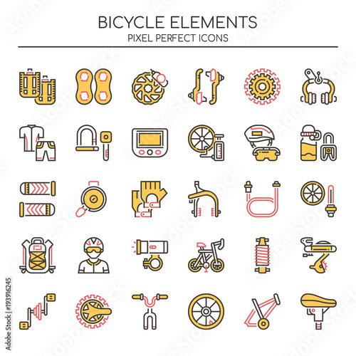 Bicycle Elements , Thin Line and Pixel Perfect Icons.