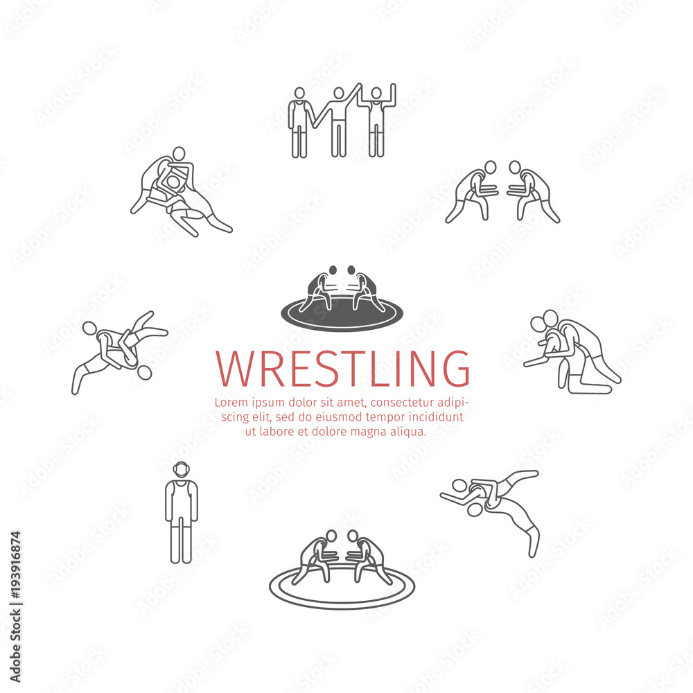 Wrestling banner. Line icons. Greco-Roman. Vector sports signs. Wrestling banner. Line icons. Greco-Roman. Vector sports signs.