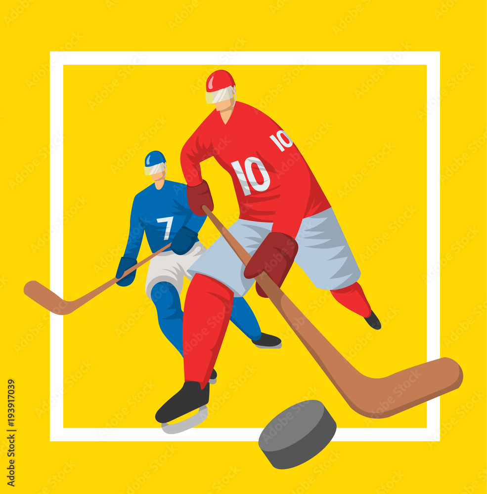 Fototapeta premium Two hockey players in abstract flat style. Vector illutration, design template for sport poster.