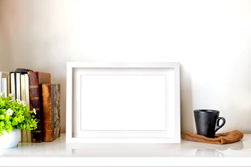 Mock up poster, office desktop retro space