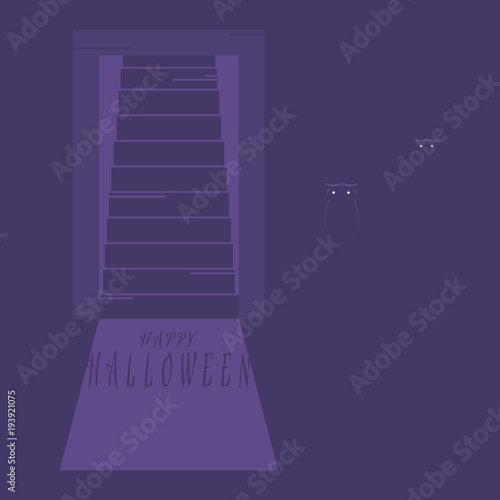 Halloween card with owls in the dark