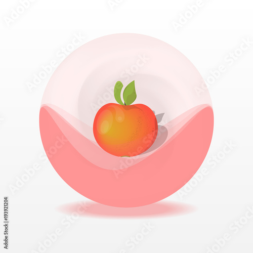 Ripe apple with green leaves in creamy swirl